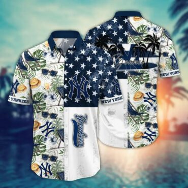 New York Yankees Palm Paradise Hawaiian Shirt Unisex T-shirt, Sweatshirt, Hoodie, Long Sleeve Tee - T-Shirt, Sweatshirt, Hoodie