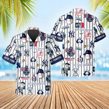 New York Yankees Pinstripe Mascot Hawaiian Shirt Unisex T-shirt, Sweatshirt, Hoodie, Long Sleeve Tee - T-Shirt, Sweatshirt, Hoodie