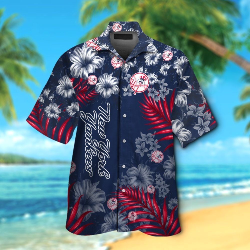 New York Yankees Short Sleeve Button Up Tropical Hawaiian Shirt VER010 Unisex T-shirt, Sweatshirt, Hoodie, Long Sleeve Tee - T-Shirt, Sweatshirt, Hoodie