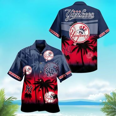 New York Yankees Sunset Palms Hawaiian Shirt Unisex T-shirt, Sweatshirt, Hoodie, Long Sleeve Tee - T-Shirt, Sweatshirt, Hoodie