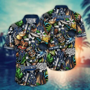 New York Yankees Tropical Totem Hawaiian Shirt Unisex T-shirt, Sweatshirt, Hoodie, Long Sleeve Tee - T-Shirt, Sweatshirt, Hoodie