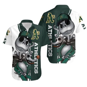 Oakland Athletics Jack Skellington And Zero Hawaiian Shirt Unisex T-shirt, Sweatshirt, Hoodie, Long Sleeve Tee - T-Shirt, Sweatshirt, Hoodie