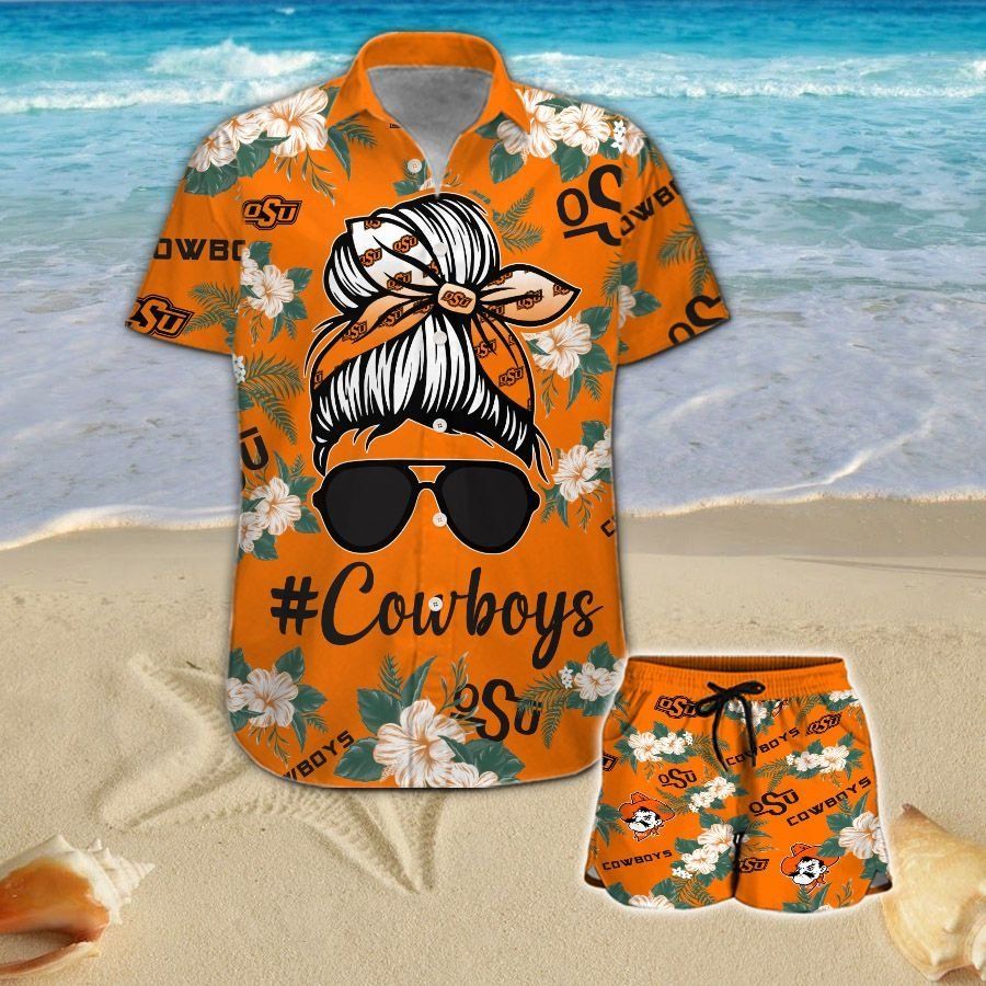Oklahoma State Cowboys Girl Messy Bun Short Sleeve Button Up Tropical Hawaiian Shirt Unisex T-shirt, Sweatshirt, Hoodie, Long Sleeve Tee - T-Shirt, Sweatshirt, Hoodie