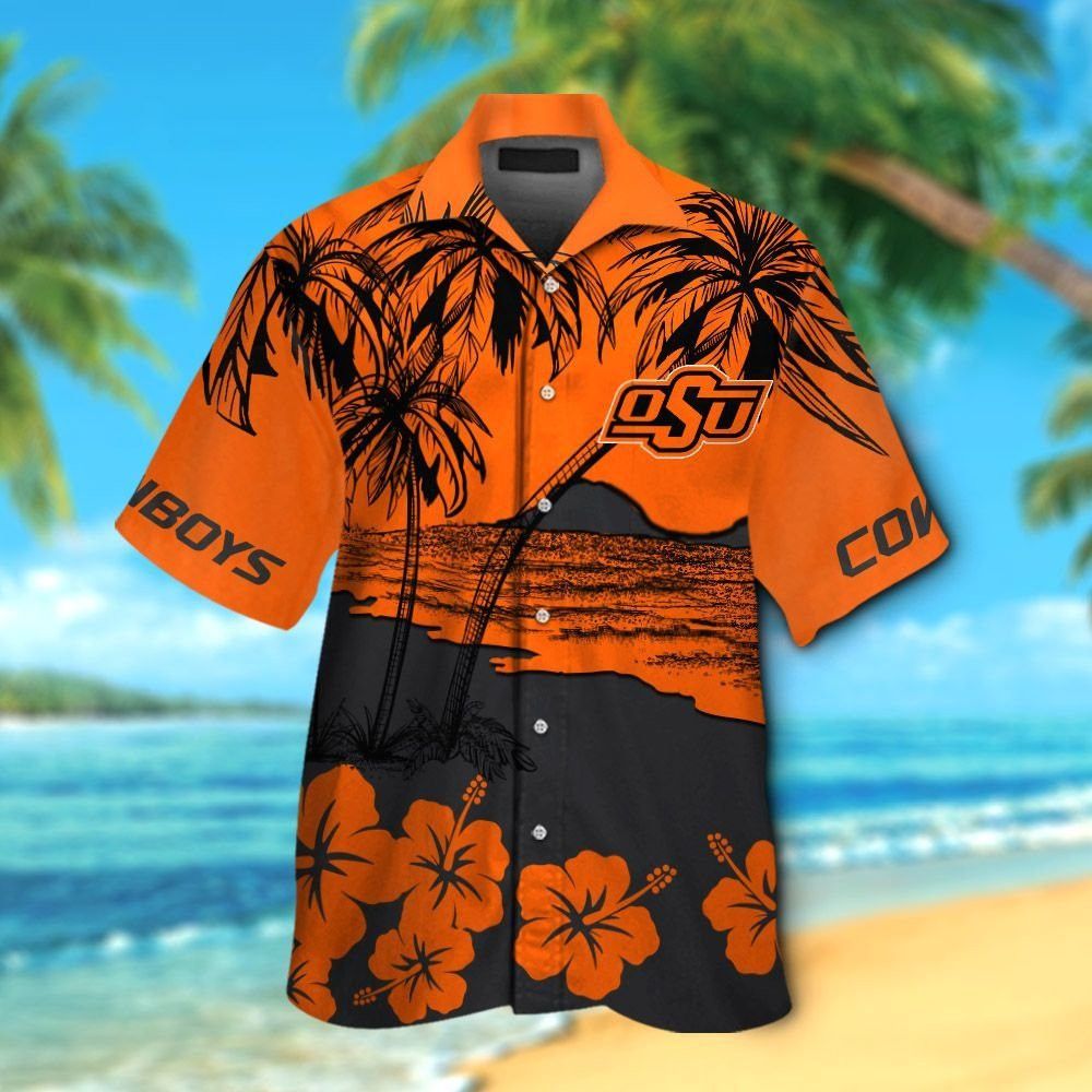 Oklahoma State Cowboys Short Sleeve Button Up Tropical Hawaiian Shirt VER012 Unisex T-shirt, Sweatshirt, Hoodie, Long Sleeve Tee - T-Shirt, Sweatshirt, Hoodie