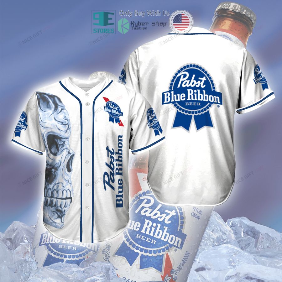 BEST Pabst Blue Ribbon Beer logo skull white Baseball Jersey Unisex T-shirt, Sweatshirt, Hoodie, Long Sleeve Tee - T-Shirt, Sweatshirt, Hoodie