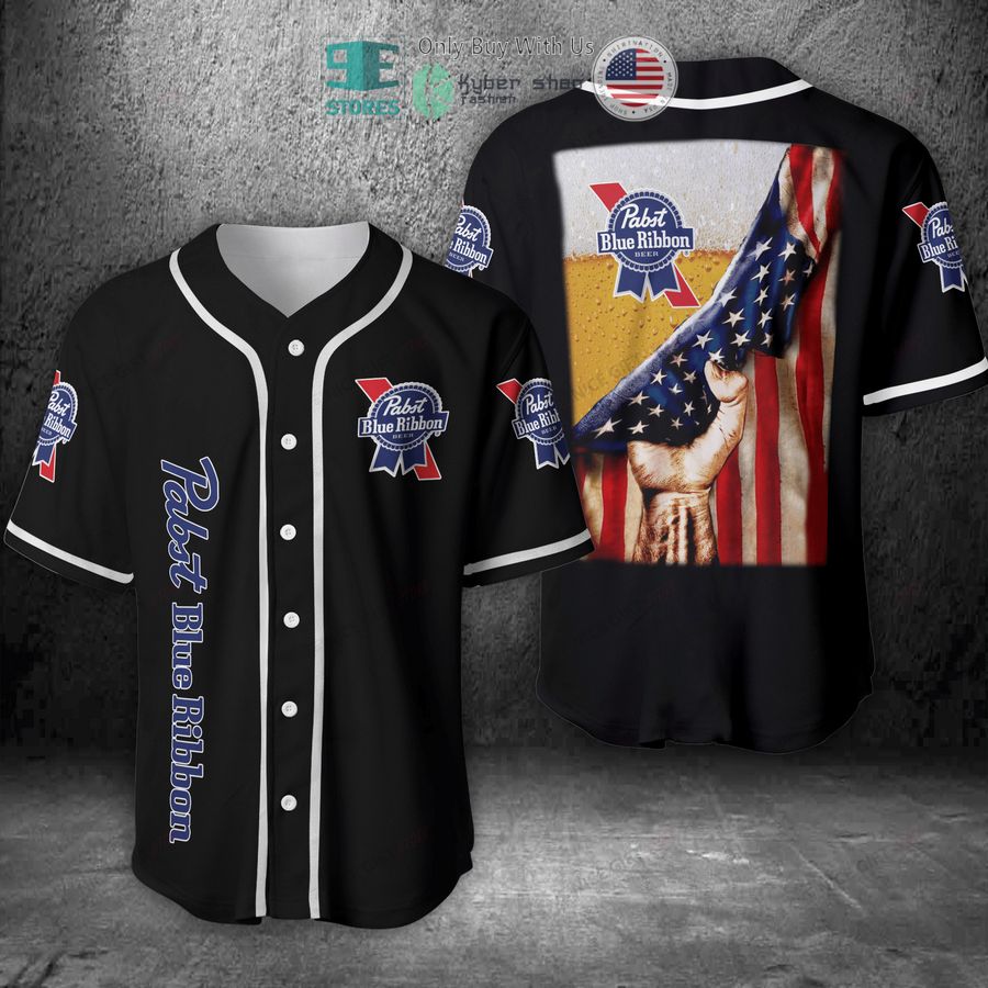 BEST Pabst Blue Ribbon Beer United States Flag black Baseball Jersey Unisex T-shirt, Sweatshirt, Hoodie, Long Sleeve Tee - T-Shirt, Sweatshirt, Hoodie