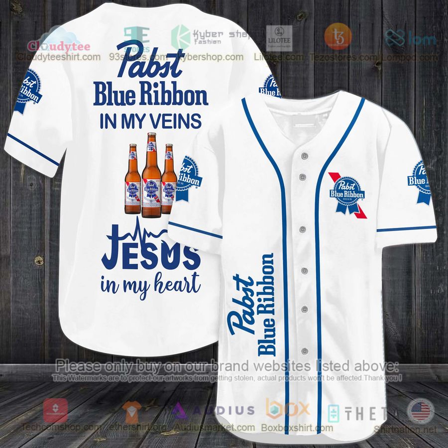 HOT Pabst Blue Ribbon In My Veins Baseball Jersey Shirt Unisex T-shirt, Sweatshirt, Hoodie, Long Sleeve Tee - T-Shirt, Sweatshirt, Hoodie