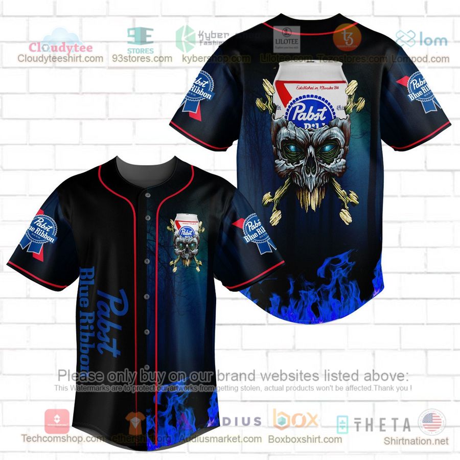 HOT Pabst Blue Ribbon skull head Baseball Jersey Shirt Unisex T-shirt, Sweatshirt, Hoodie, Long Sleeve Tee - T-Shirt, Sweatshirt, Hoodie