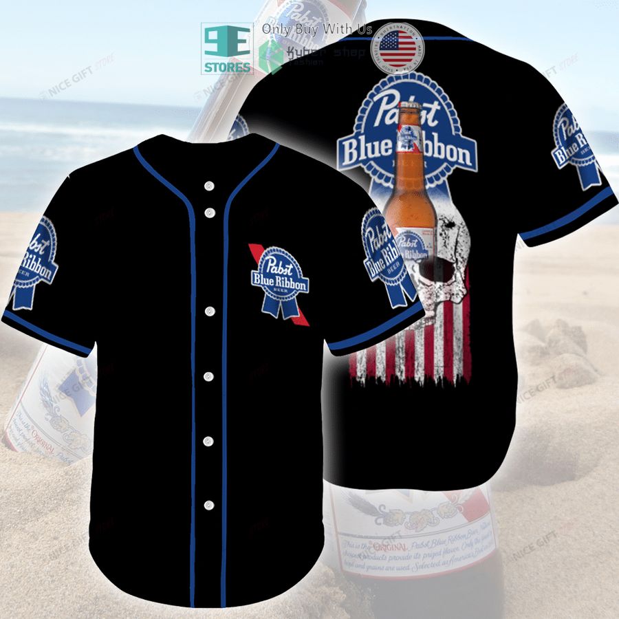 BEST Pabst Blue Ribbon Skull United States Flag black Baseball Jersey Unisex T-shirt, Sweatshirt, Hoodie, Long Sleeve Tee - T-Shirt, Sweatshirt, Hoodie
