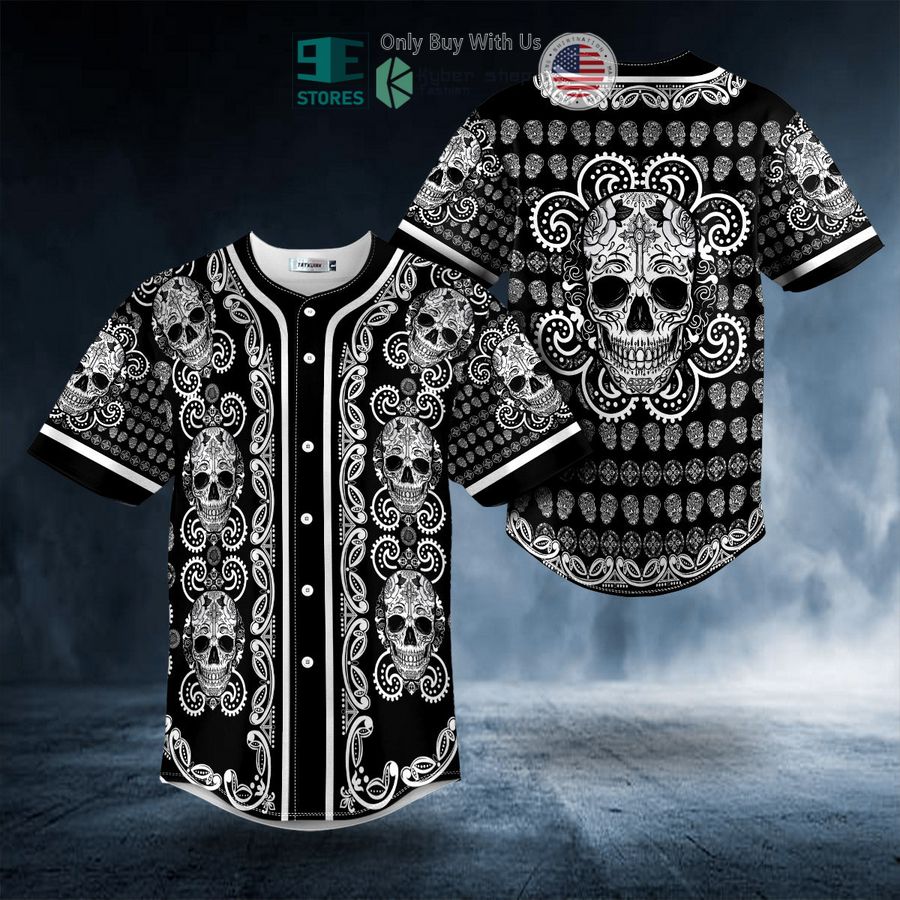 BEST Paisley Pattern Of White Sugar Skull Head Baseball Shirt Unisex T-shirt, Sweatshirt, Hoodie, Long Sleeve Tee - T-Shirt, Sweatshirt, Hoodie