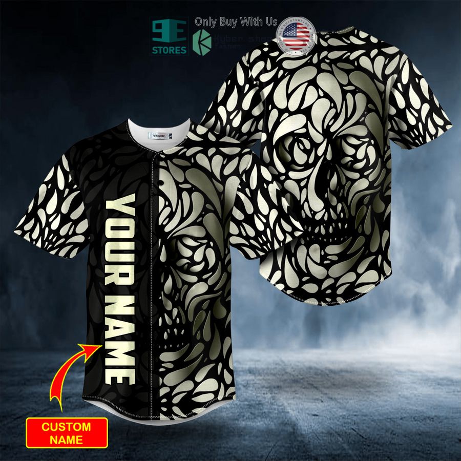 BEST Personalized Black N White Water Drop Pattern Skull Custom Baseball Jersey Unisex T-shirt, Sweatshirt, Hoodie, Long Sleeve Tee - T-Shirt, Sweatshirt, Hoodie