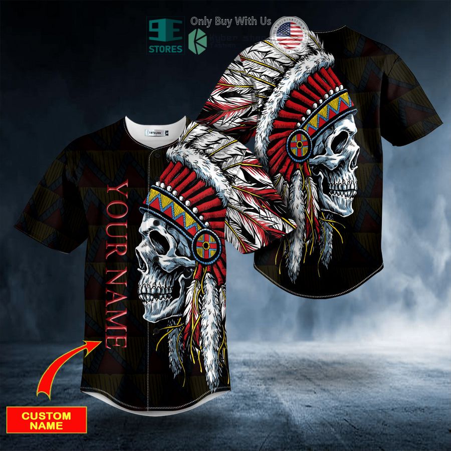 BEST Personalized Black Native Skull Custom Baseball Shirt Unisex T-shirt, Sweatshirt, Hoodie, Long Sleeve Tee - T-Shirt, Sweatshirt, Hoodie