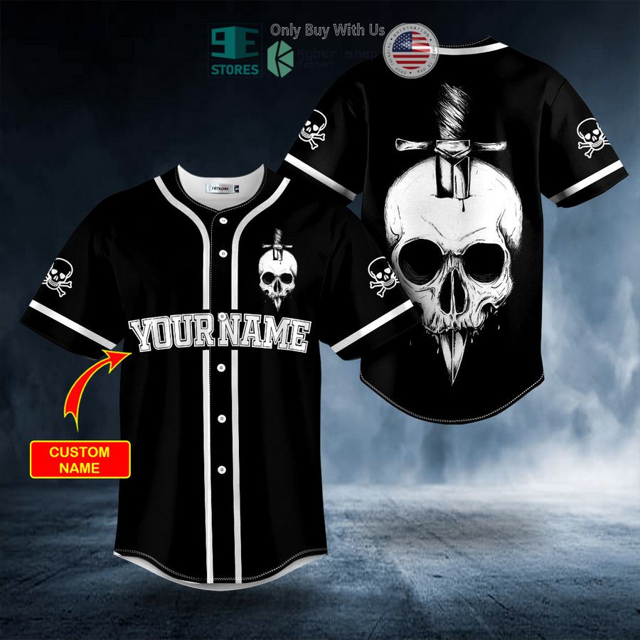 BEST Personalized Black White A Knife Through A Skull Custom Baseball Shirt Unisex T-shirt, Sweatshirt, Hoodie, Long Sleeve Tee - T-Shirt, Sweatshirt, Hoodie