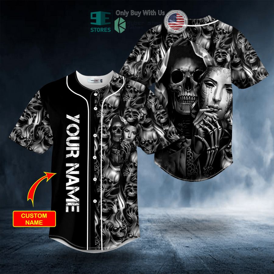 BEST Personalized Black White Half Mask Half Reaper Skull Custom Baseball Shirt Unisex T-shirt, Sweatshirt, Hoodie, Long Sleeve Tee - T-Shirt, Sweatshirt, Hoodie
