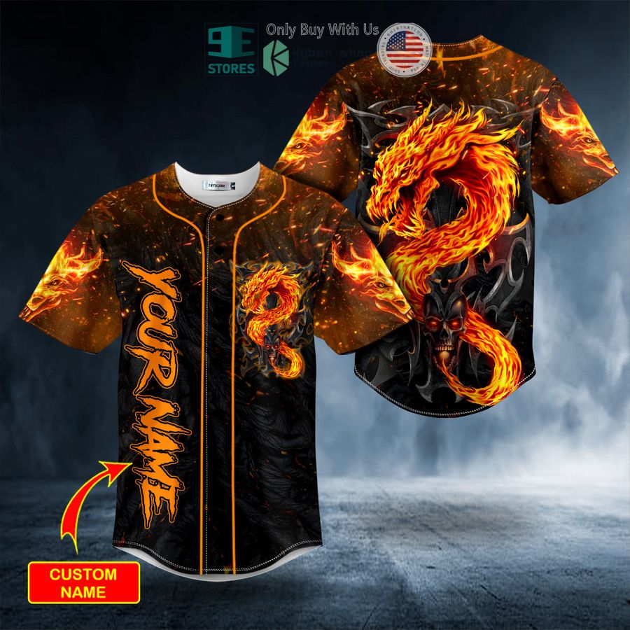 BEST Personalized Blast Dragon Fire Skull Custom Baseball Jersey Unisex T-shirt, Sweatshirt, Hoodie, Long Sleeve Tee - T-Shirt, Sweatshirt, Hoodie