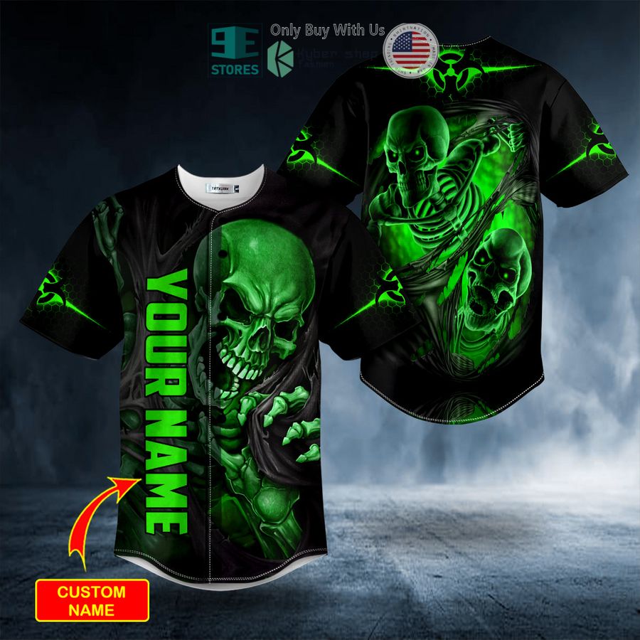 BEST Personalized Blood Drip Skeleton Green Skull Custom Baseball Jersey Unisex T-shirt, Sweatshirt, Hoodie, Long Sleeve Tee - T-Shirt, Sweatshirt, Hoodie