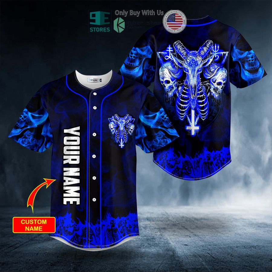 BEST Personalized Blue Baphomet Evil Skull Custom Baseball Shirt Unisex T-shirt, Sweatshirt, Hoodie, Long Sleeve Tee - T-Shirt, Sweatshirt, Hoodie