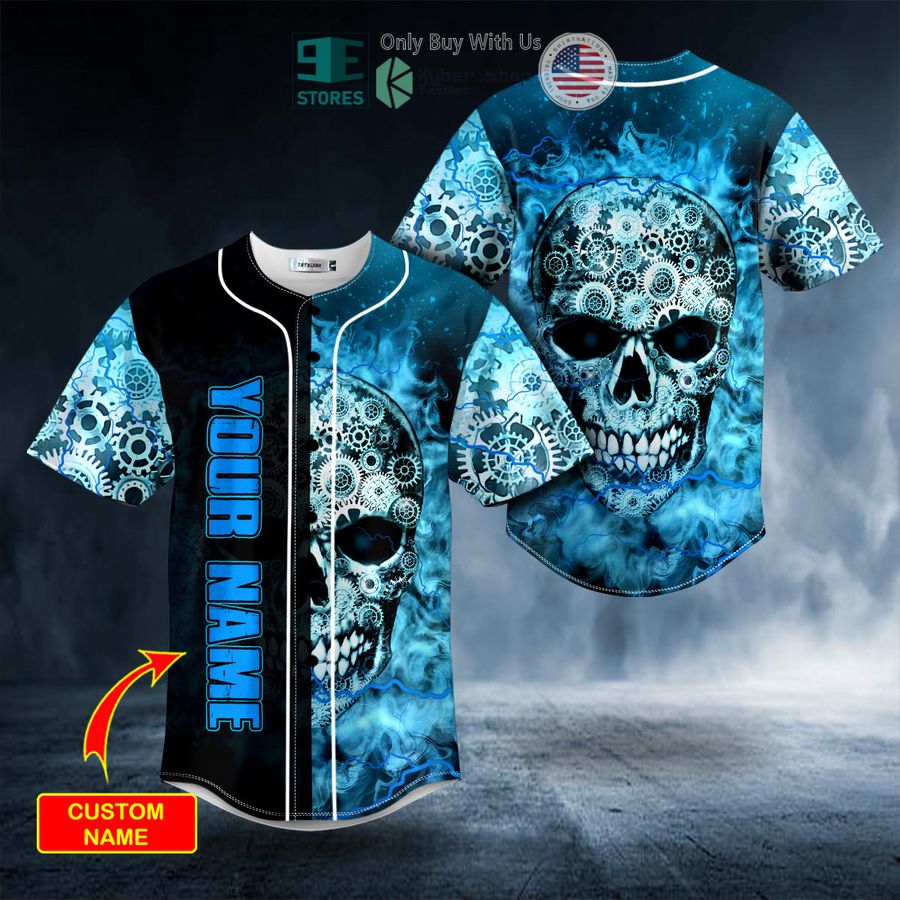 BEST Personalized Blue Mechanism Gear Skull Custom Baseball Jersey Unisex T-shirt, Sweatshirt, Hoodie, Long Sleeve Tee - T-Shirt, Sweatshirt, Hoodie