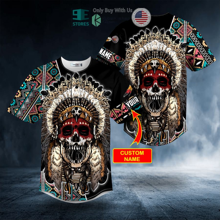 BEST Personalized Brocade Native Skull pattern Custom Baseball Jersey Unisex T-shirt, Sweatshirt, Hoodie, Long Sleeve Tee - T-Shirt, Sweatshirt, Hoodie