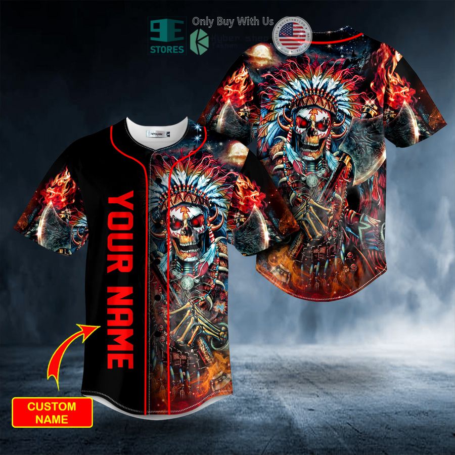 BEST Personalized Brocade Pattern Warrior Native Skull Custom Baseball Jersey Unisex T-shirt, Sweatshirt, Hoodie, Long Sleeve Tee - T-Shirt, Sweatshirt, Hoodie