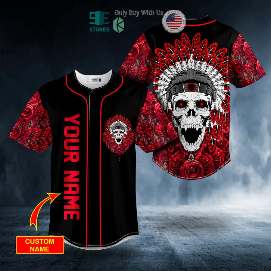 BEST Personalized Brocade Pattern Native Skull red black Custom Baseball Jersey Unisex T-shirt, Sweatshirt, Hoodie, Long Sleeve Tee - T-Shirt, Sweatshirt, Hoodie