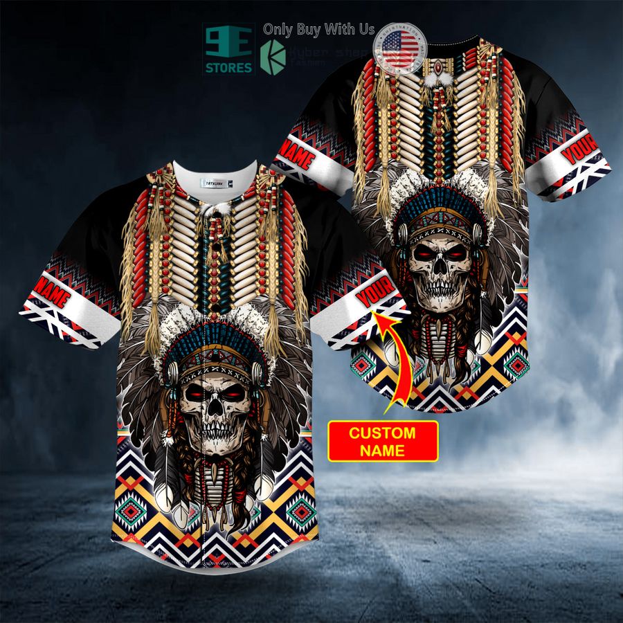 BEST Personalized Native American Skull Brocade Pattern Custom Baseball Jersey Unisex T-shirt, Sweatshirt, Hoodie, Long Sleeve Tee - T-Shirt, Sweatshirt, Hoodie