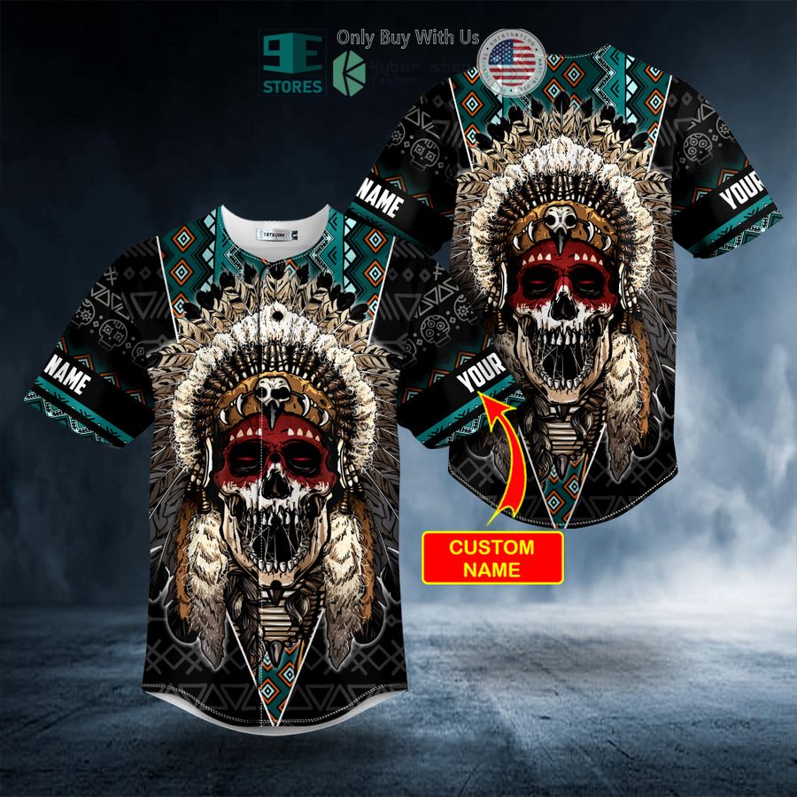 BEST Personalized Brocade Pattern Native Skull black green Custom Baseball Jersey Unisex T-shirt, Sweatshirt, Hoodie, Long Sleeve Tee - T-Shirt, Sweatshirt, Hoodie