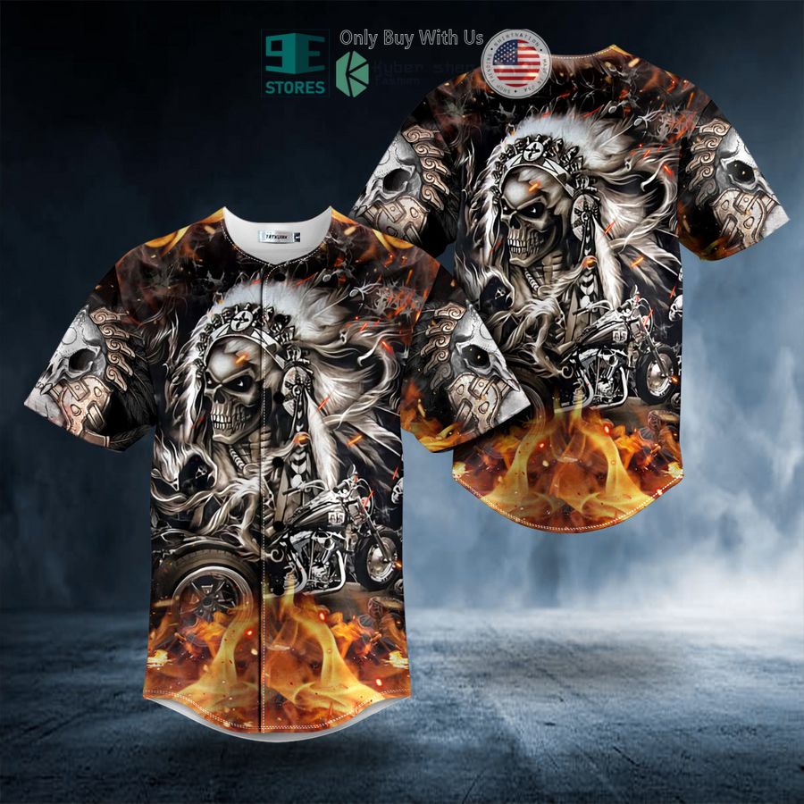 BEST Personalized Brocade Pattern Native Skull Fire Custom Baseball Jersey Unisex T-shirt, Sweatshirt, Hoodie, Long Sleeve Tee - T-Shirt, Sweatshirt, Hoodie