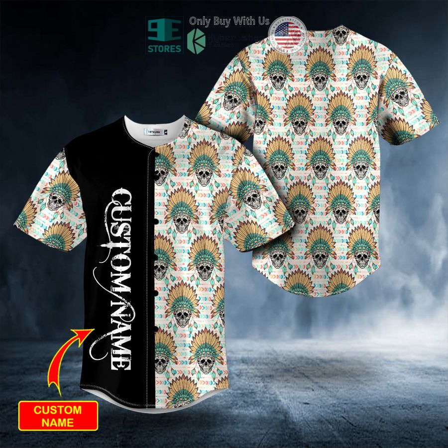 BEST Personalized Native Skull Brocade Pattern Custom Baseball Jersey Unisex T-shirt, Sweatshirt, Hoodie, Long Sleeve Tee - T-Shirt, Sweatshirt, Hoodie