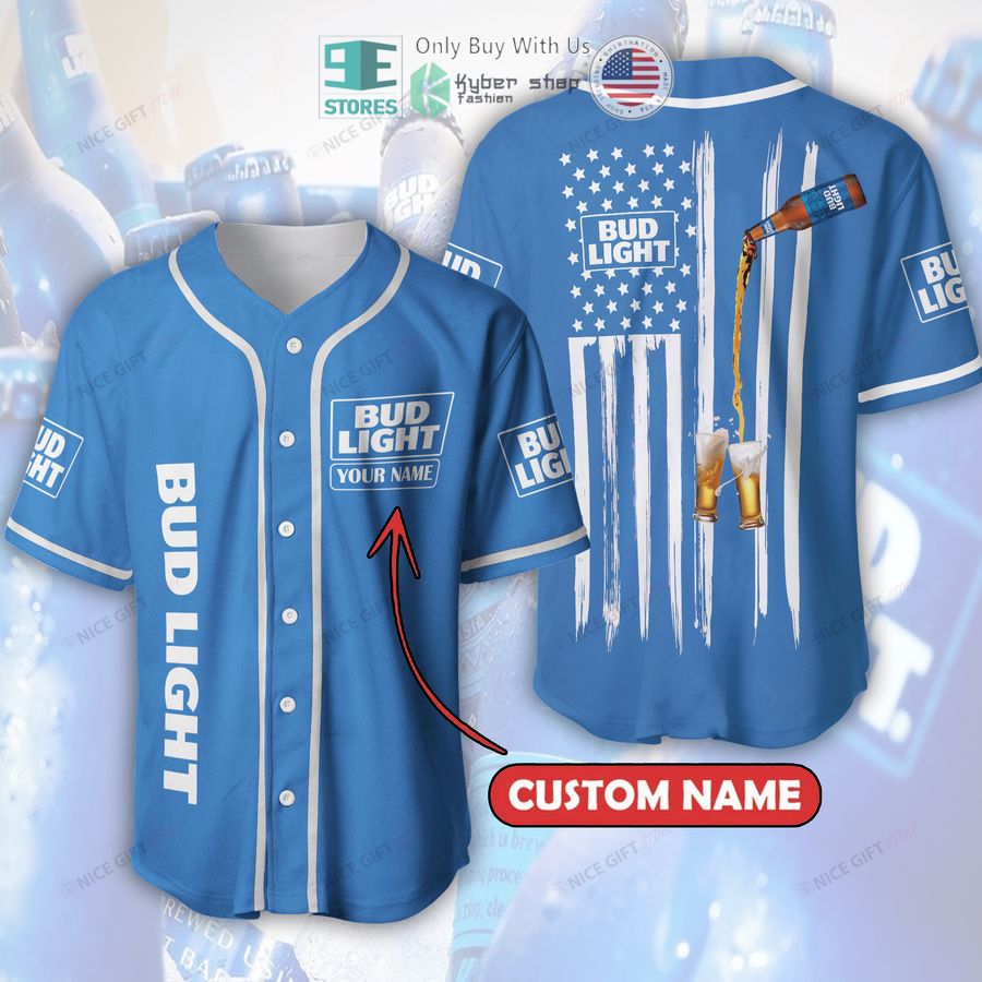 BEST Personalized Bud Light United States Flag blue Custom Baseball Jersey Unisex T-shirt, Sweatshirt, Hoodie, Long Sleeve Tee - T-Shirt, Sweatshirt, Hoodie