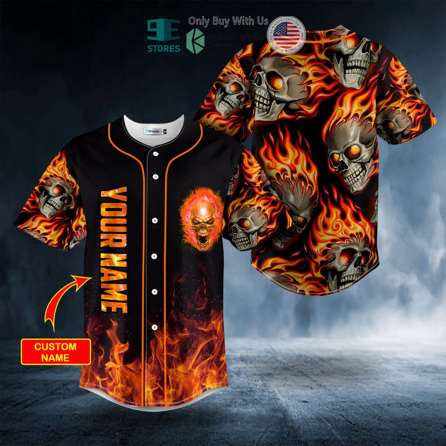 BEST Personalized Crazy Ghost Fire Skull Custom Baseball Shirt Unisex T-shirt, Sweatshirt, Hoodie, Long Sleeve Tee - T-Shirt, Sweatshirt, Hoodie
