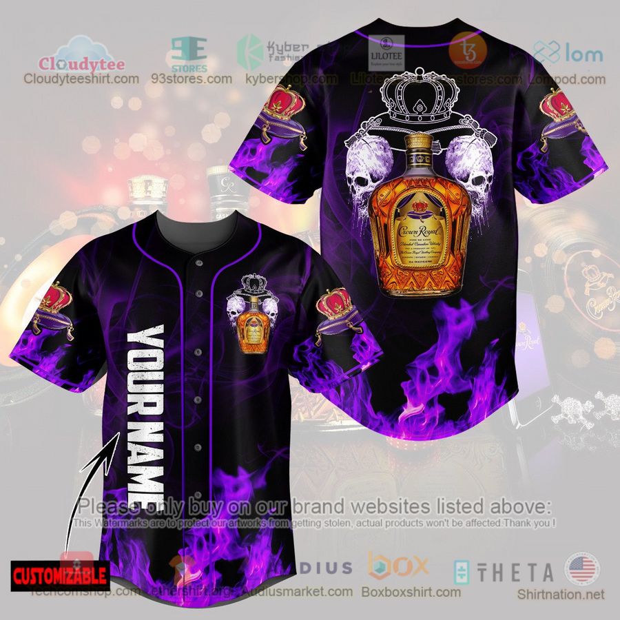HOT Crown Royal Canadian Whisky Skull Custom Name Baseball Jersey Shirt Unisex T-shirt, Sweatshirt, Hoodie, Long Sleeve Tee - T-Shirt, Sweatshirt, Hoodie