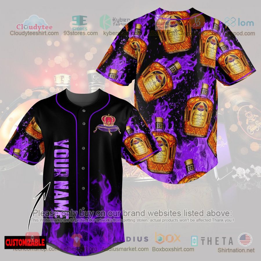 HOT Crown Royal purple fire Custom Name Baseball Jersey Shirt Unisex T-shirt, Sweatshirt, Hoodie, Long Sleeve Tee - T-Shirt, Sweatshirt, Hoodie