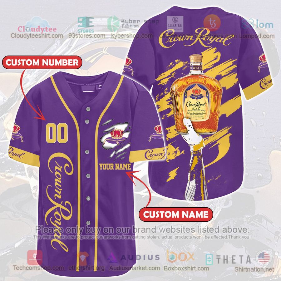 HOT Crown Royal purple yellow Custom Name Baseball Jersey Shirt Unisex T-shirt, Sweatshirt, Hoodie, Long Sleeve Tee - T-Shirt, Sweatshirt, Hoodie