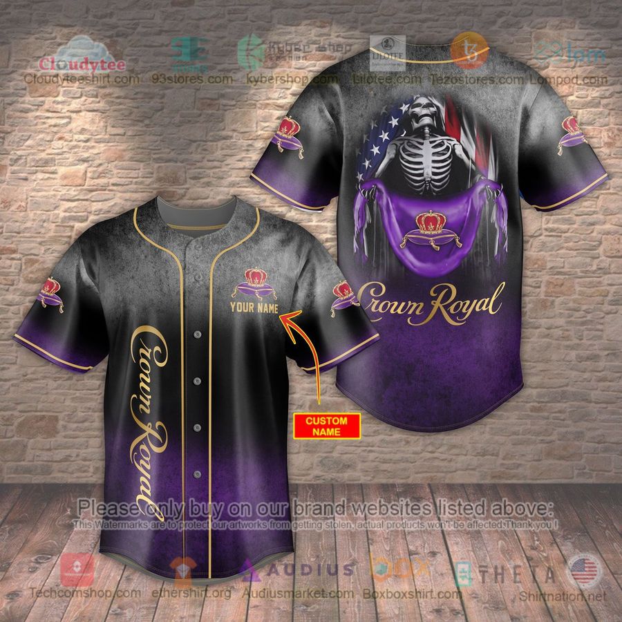 HOT Crown Royal Skeleton United States Flag Custom Name Baseball Jersey Shirt Unisex T-shirt, Sweatshirt, Hoodie, Long Sleeve Tee - T-Shirt, Sweatshirt, Hoodie