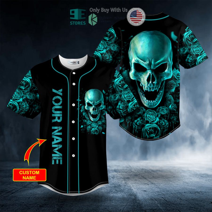 BEST Personalized Dark Aquamarine Color Roses Sugar Skull Custom Baseball Shirt Unisex T-shirt, Sweatshirt, Hoodie, Long Sleeve Tee - T-Shirt, Sweatshirt, Hoodie