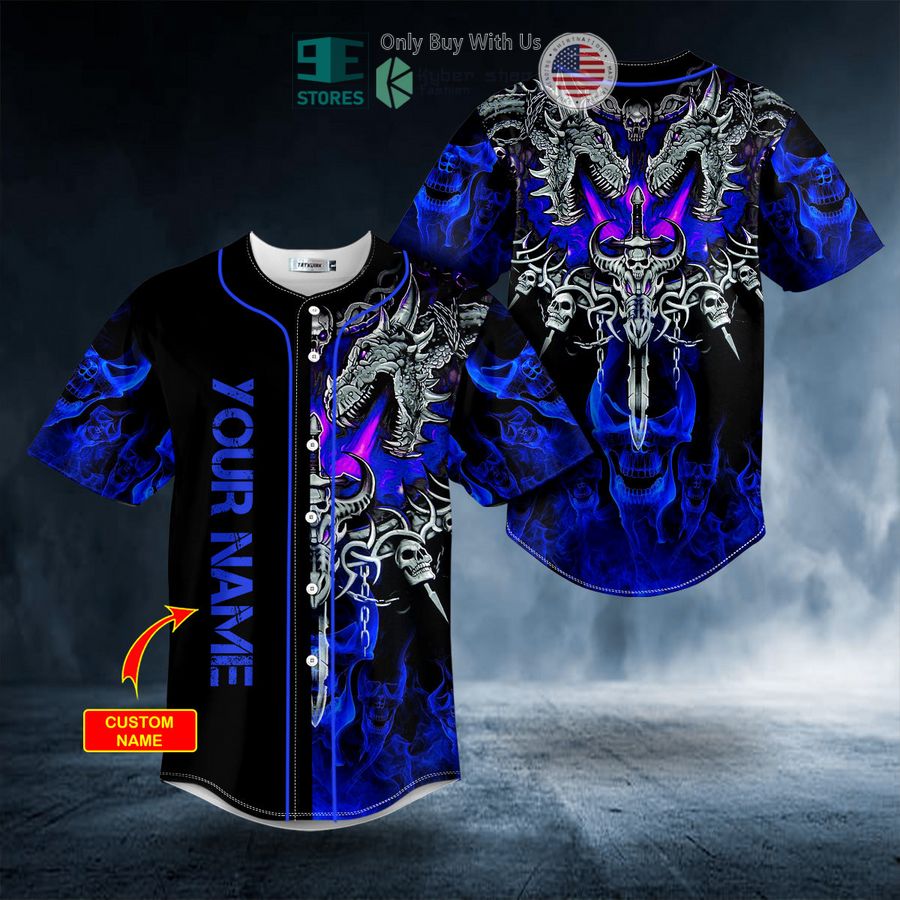 BEST Personalized Dark Blue Dragon With Skull Sword Custom Baseball Shirt Unisex T-shirt, Sweatshirt, Hoodie, Long Sleeve Tee - T-Shirt, Sweatshirt, Hoodie
