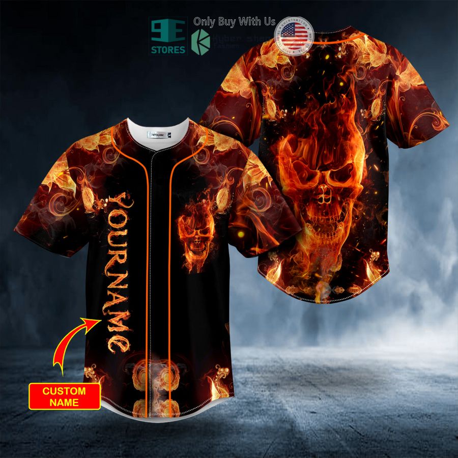 BEST Personalized Dark Fire Skull Custom Baseball Jersey Unisex T-shirt, Sweatshirt, Hoodie, Long Sleeve Tee - T-Shirt, Sweatshirt, Hoodie