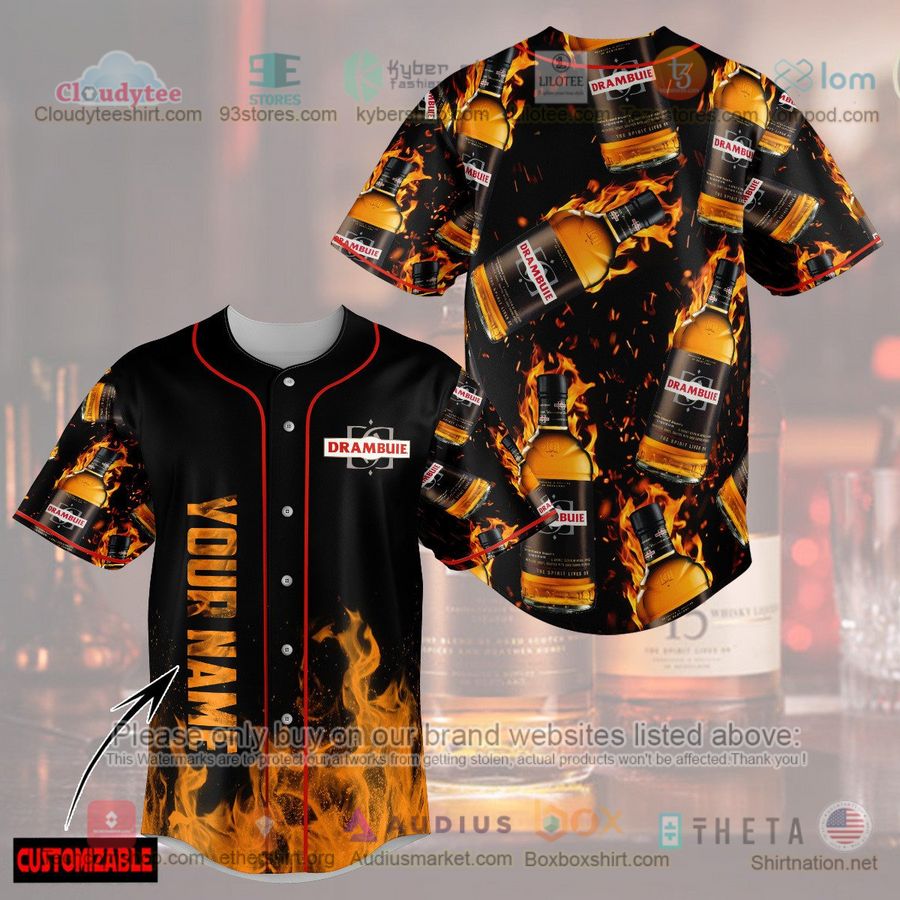 HOT Drambuie Fire Custom Name Baseball Jersey Shirt Unisex T-shirt, Sweatshirt, Hoodie, Long Sleeve Tee - T-Shirt, Sweatshirt, Hoodie
