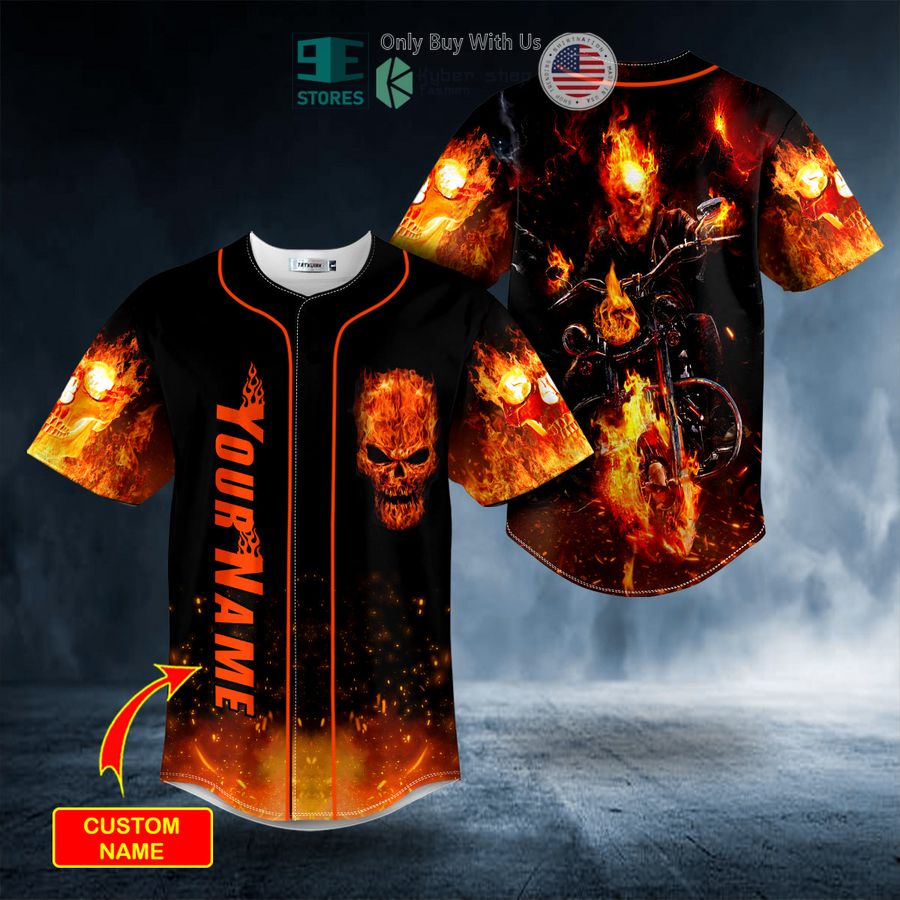 BEST Personalized Fire Ghost Racer Skull Custom Baseball Jersey Unisex T-shirt, Sweatshirt, Hoodie, Long Sleeve Tee - T-Shirt, Sweatshirt, Hoodie