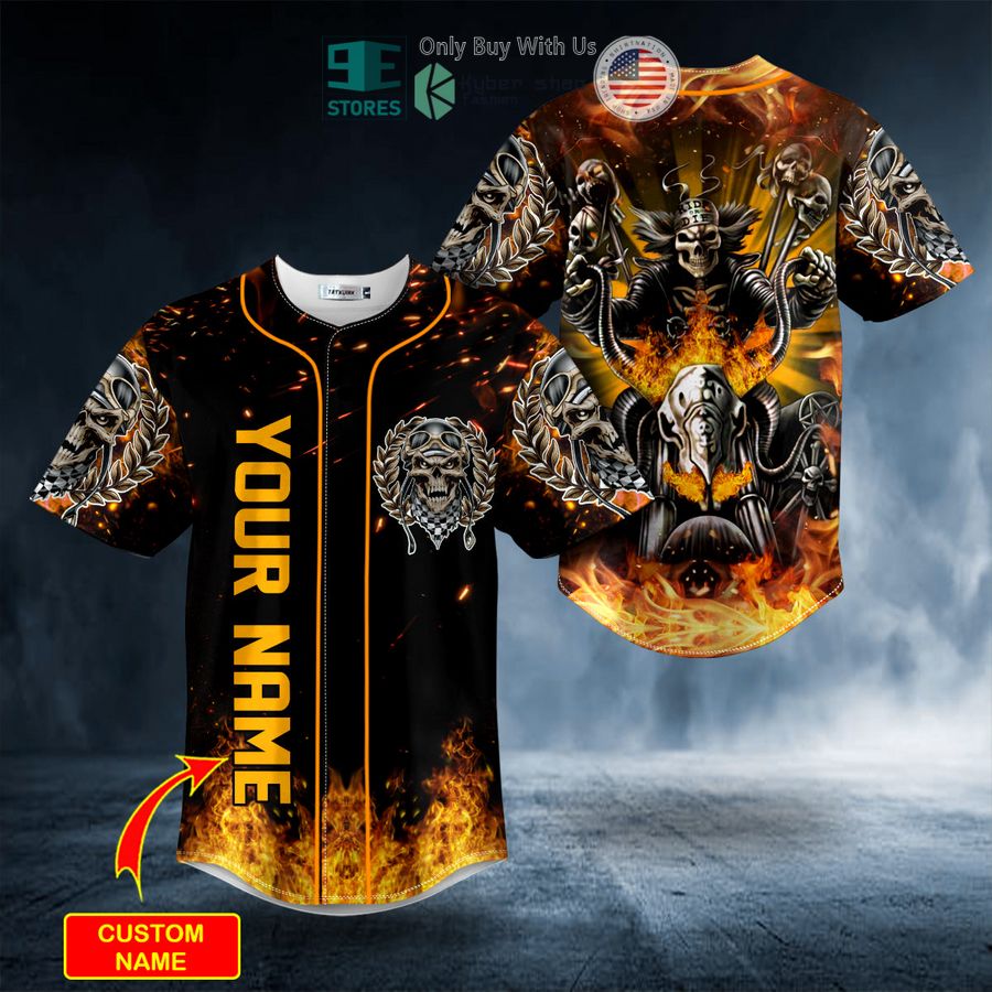 BEST Personalized Fire Ghost Rider Skull Custom Baseball Jersey Unisex T-shirt, Sweatshirt, Hoodie, Long Sleeve Tee - T-Shirt, Sweatshirt, Hoodie