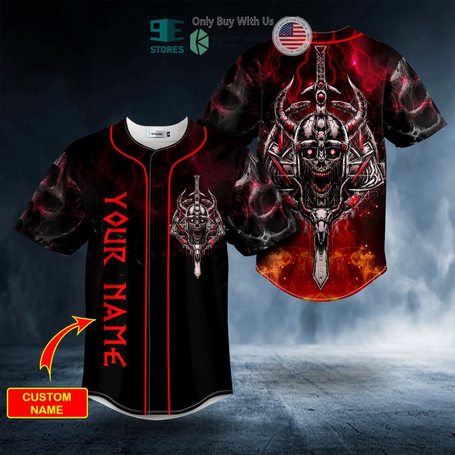 BEST Personalized Fire Samurai N Swords Skull Custom Baseball Jersey Unisex T-shirt, Sweatshirt, Hoodie, Long Sleeve Tee - T-Shirt, Sweatshirt, Hoodie