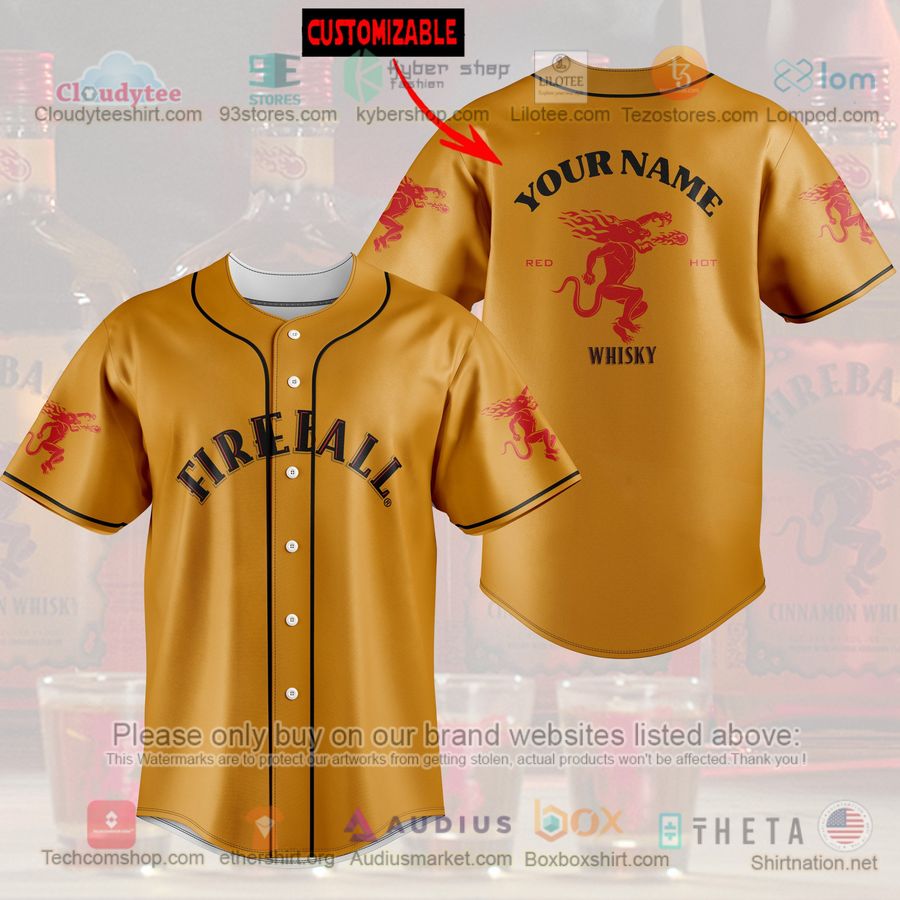 HOT Fireball Whisky Custom Name Baseball Jersey Shirt Unisex T-shirt, Sweatshirt, Hoodie, Long Sleeve Tee - T-Shirt, Sweatshirt, Hoodie