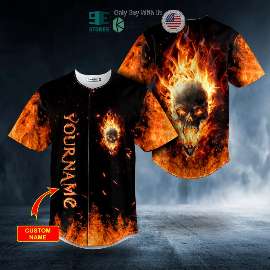 BEST Personalized Flaming Ghost Fire Skull Custom Baseball Jersey Unisex T-shirt, Sweatshirt, Hoodie, Long Sleeve Tee - T-Shirt, Sweatshirt, Hoodie