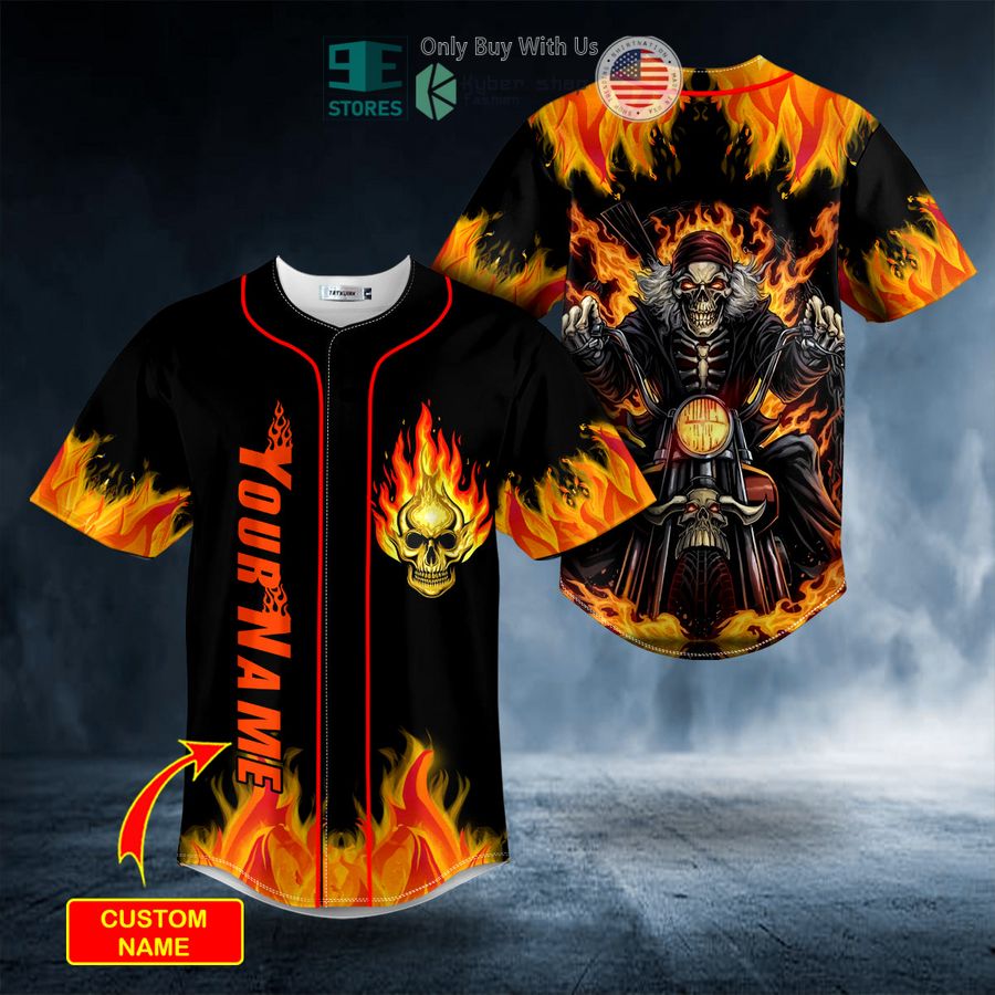 BEST Personalized Ghost Racer Fire Skull Black Custom Baseball Jersey Unisex T-shirt, Sweatshirt, Hoodie, Long Sleeve Tee - T-Shirt, Sweatshirt, Hoodie