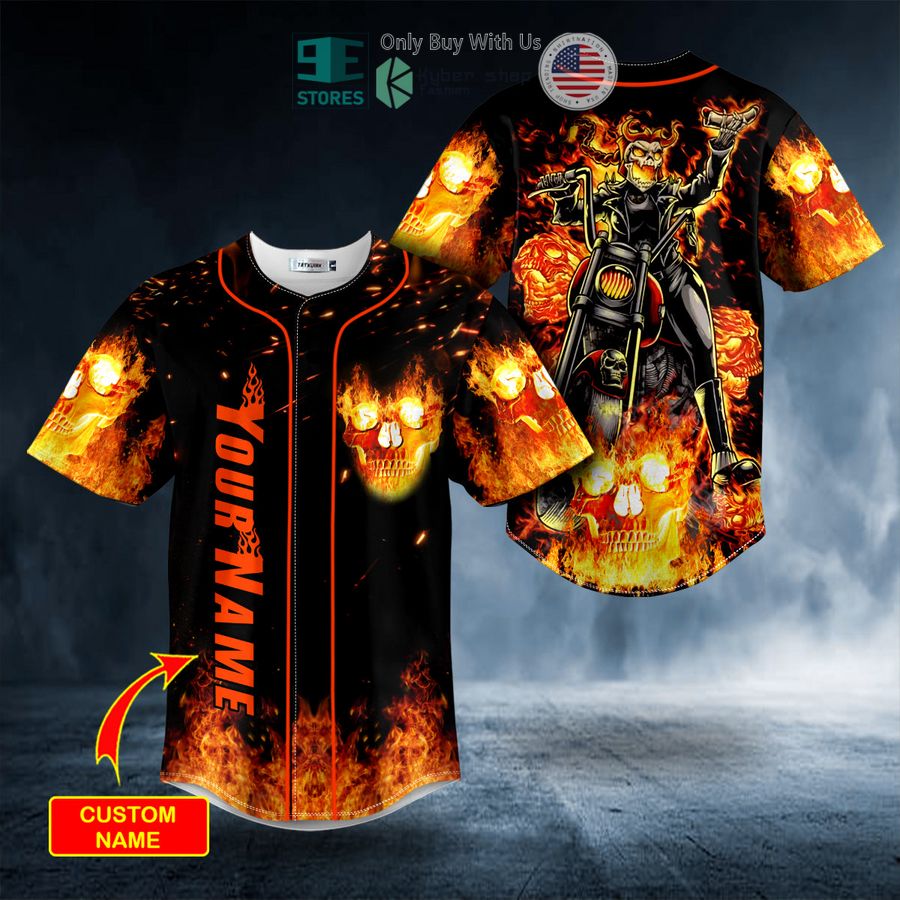BEST Personalized Ghost Racer Fire Skull Custom Baseball Jersey Unisex T-shirt, Sweatshirt, Hoodie, Long Sleeve Tee - T-Shirt, Sweatshirt, Hoodie