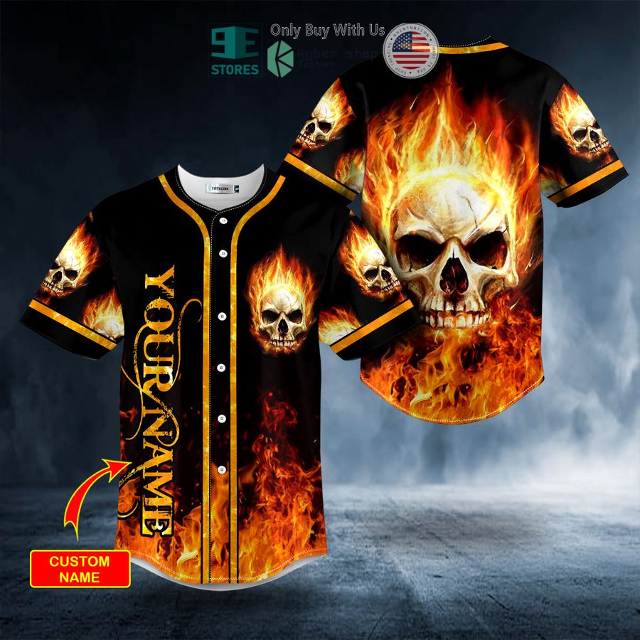 BEST Personalized Giant Fire Skull Custom Baseball Shirt Unisex T-shirt, Sweatshirt, Hoodie, Long Sleeve Tee - T-Shirt, Sweatshirt, Hoodie