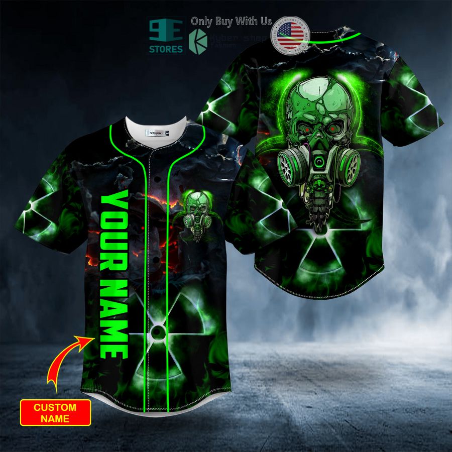 BEST Personalized Green Neon Biohazard Skull Custom Baseball Jersey Unisex T-shirt, Sweatshirt, Hoodie, Long Sleeve Tee - T-Shirt, Sweatshirt, Hoodie