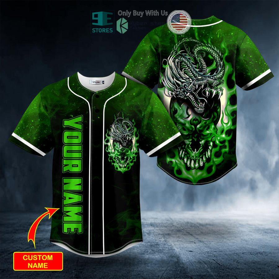 BEST Personalized Green Odm Dragon Skull Custom Baseball Jersey Unisex T-shirt, Sweatshirt, Hoodie, Long Sleeve Tee - T-Shirt, Sweatshirt, Hoodie