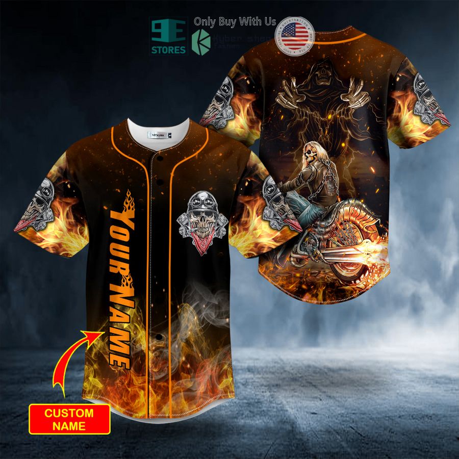 BEST Personalized Grim Reaper Ghost Racer Fire Skull Custom Baseball Jersey Unisex T-shirt, Sweatshirt, Hoodie, Long Sleeve Tee - T-Shirt, Sweatshirt, Hoodie